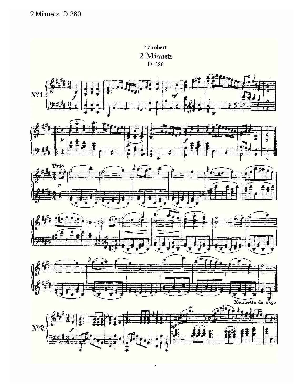 2 Minuets D.380（2 米奴哀小步舞曲 D.380）
