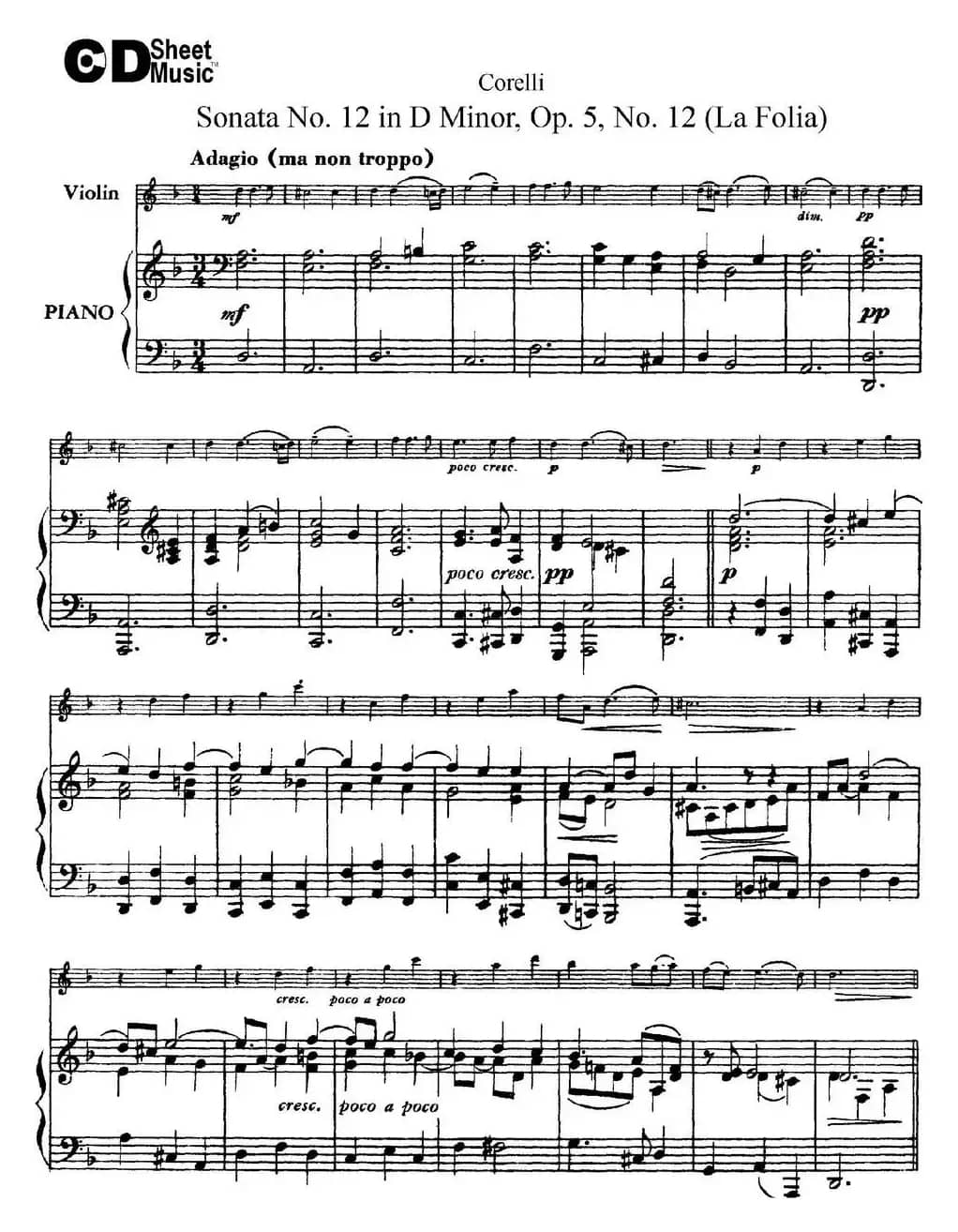 Sonata No.12 in D Minor Op.5 No.12（小提琴+钢琴伴奏）