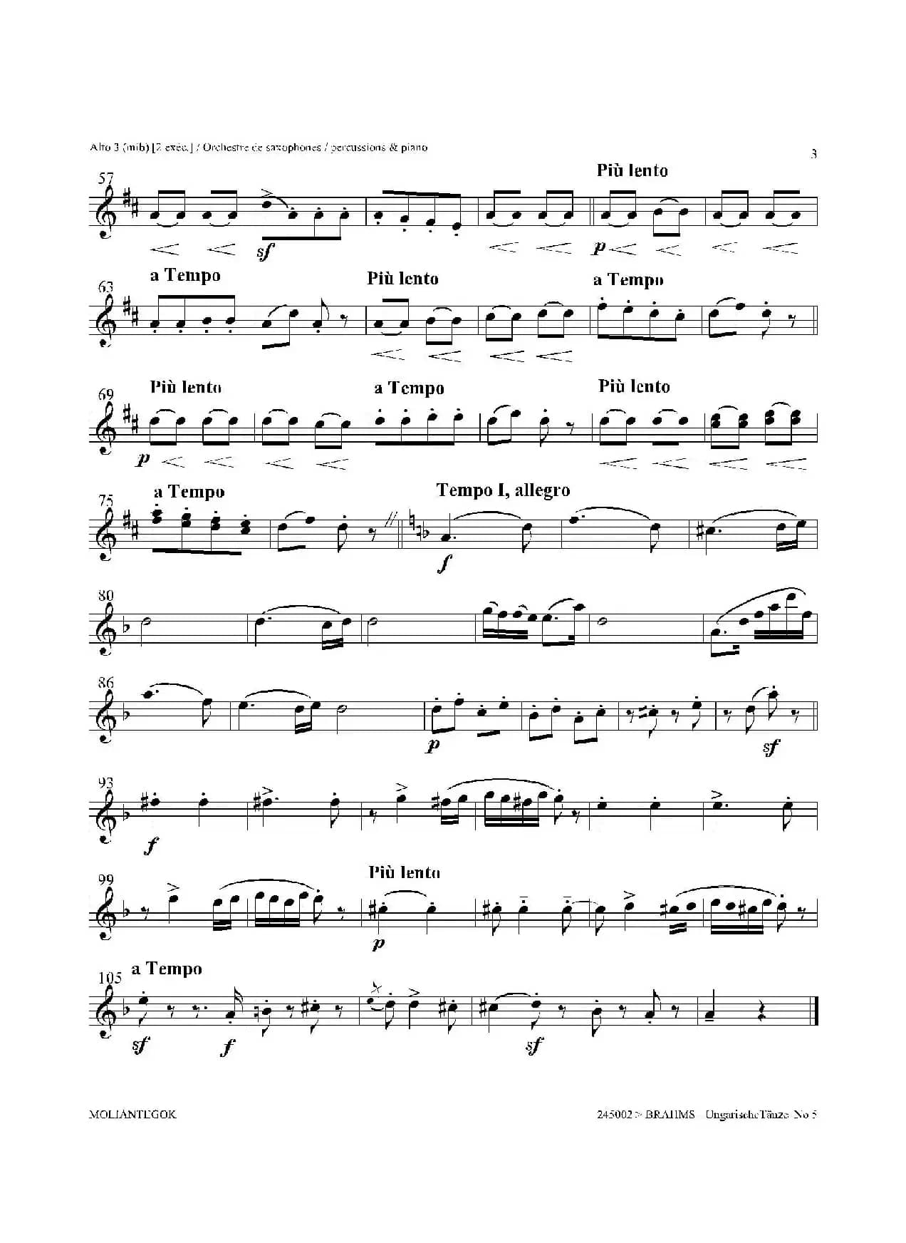 Ungarische Tnze No 5（十五重奏​Alt.1-2-3​分谱）