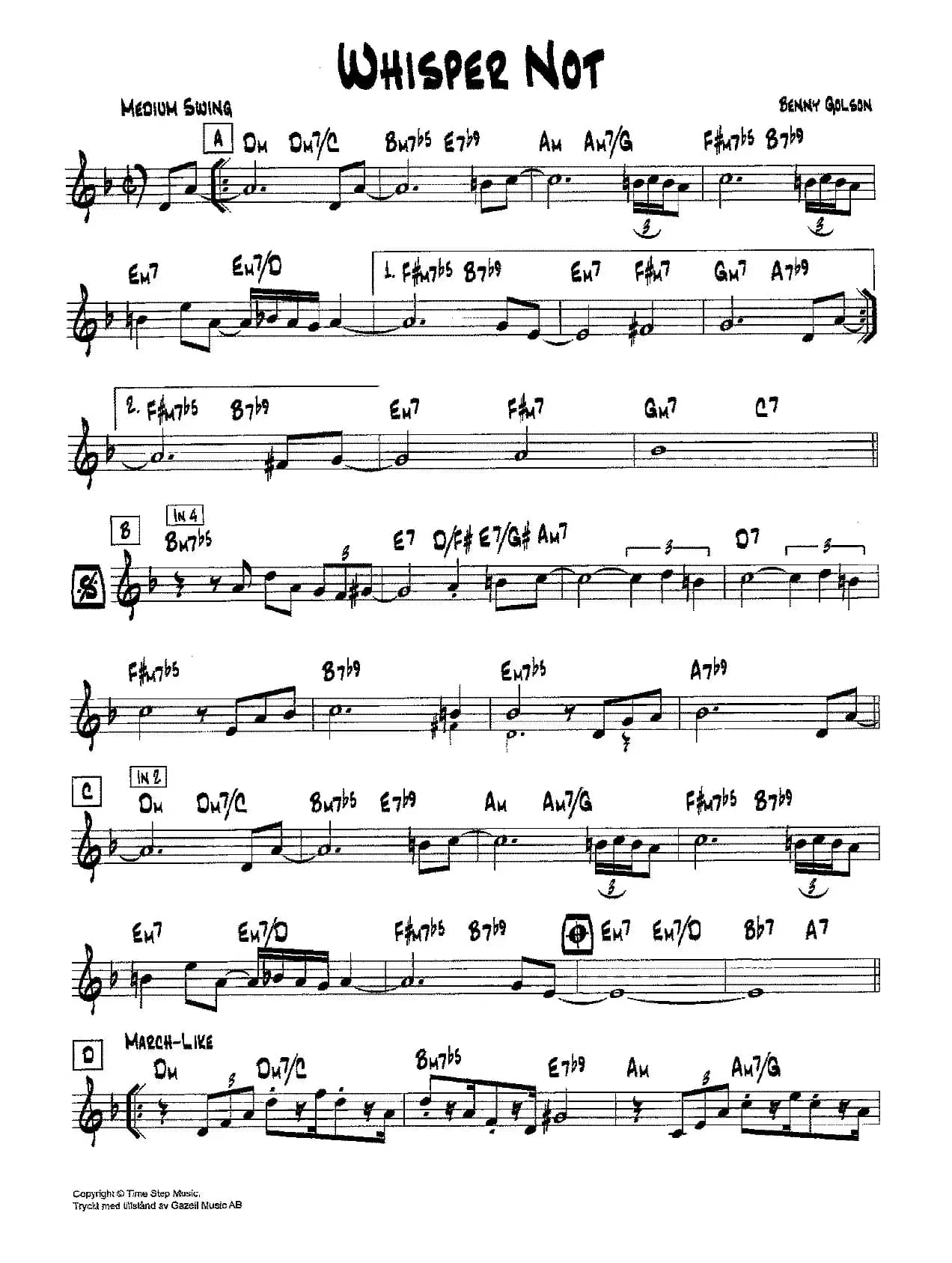 降B爵士乐谱：WHISPER NOT