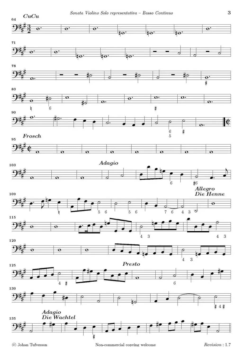 Sonata Violino Solo representativa（Basso Continuo）