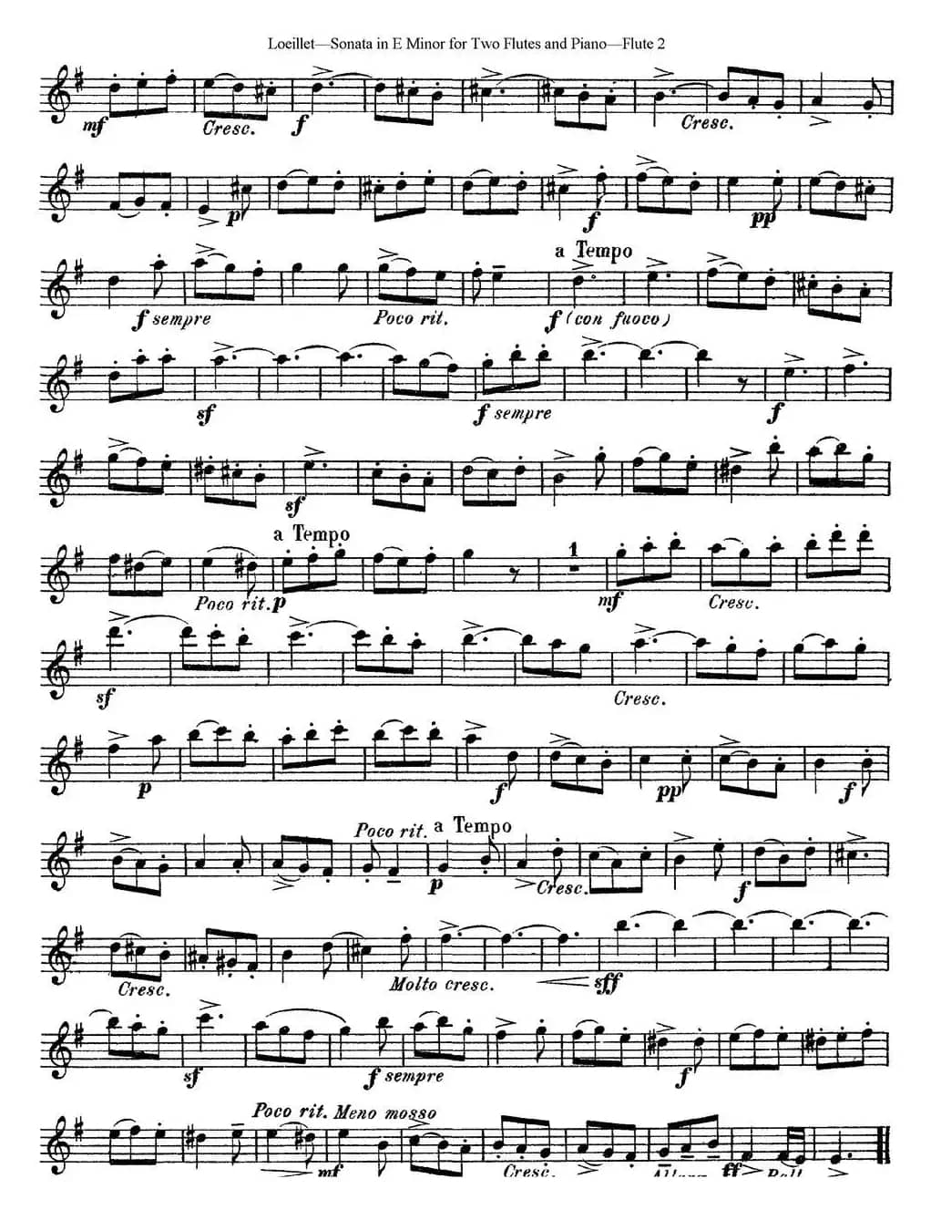 罗埃莱特E小调双长笛与钢琴奏鸣曲 