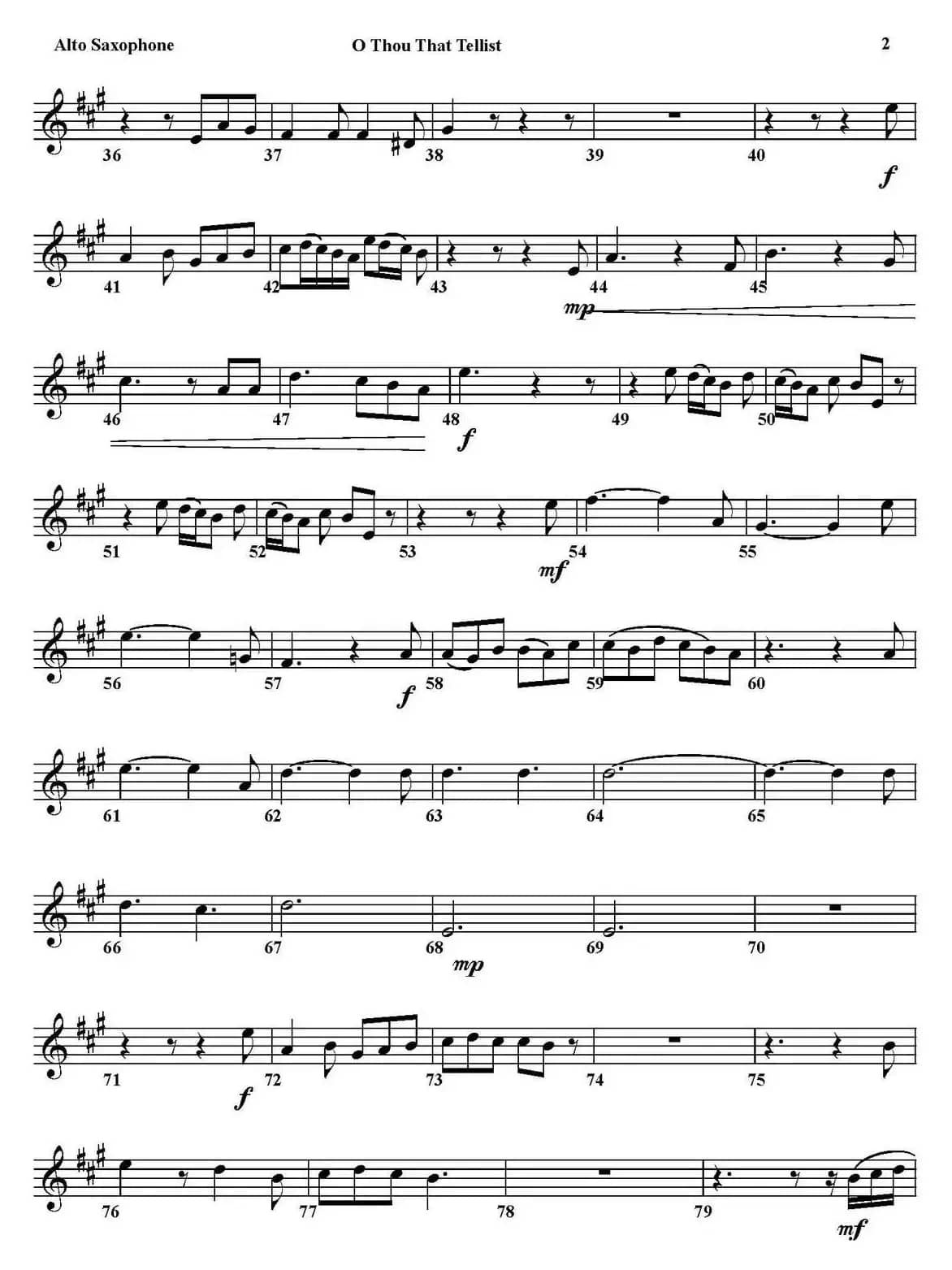 O THOU THAT TELLEST GOOD TIDINGS TO ZION（四重奏·中音萨克斯分谱）