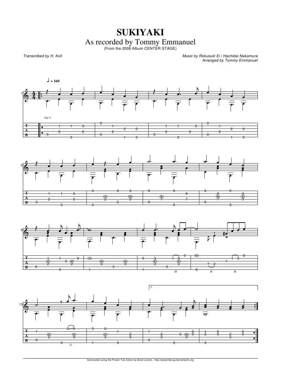 tommy emmanuel：sukiyaki 2（指弹吉它）