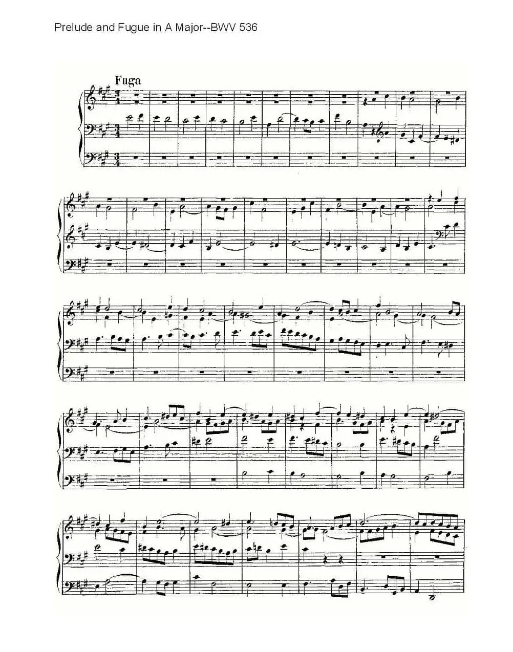Prelude and Fugue in A Major--BWV 536 （管风琴谱）