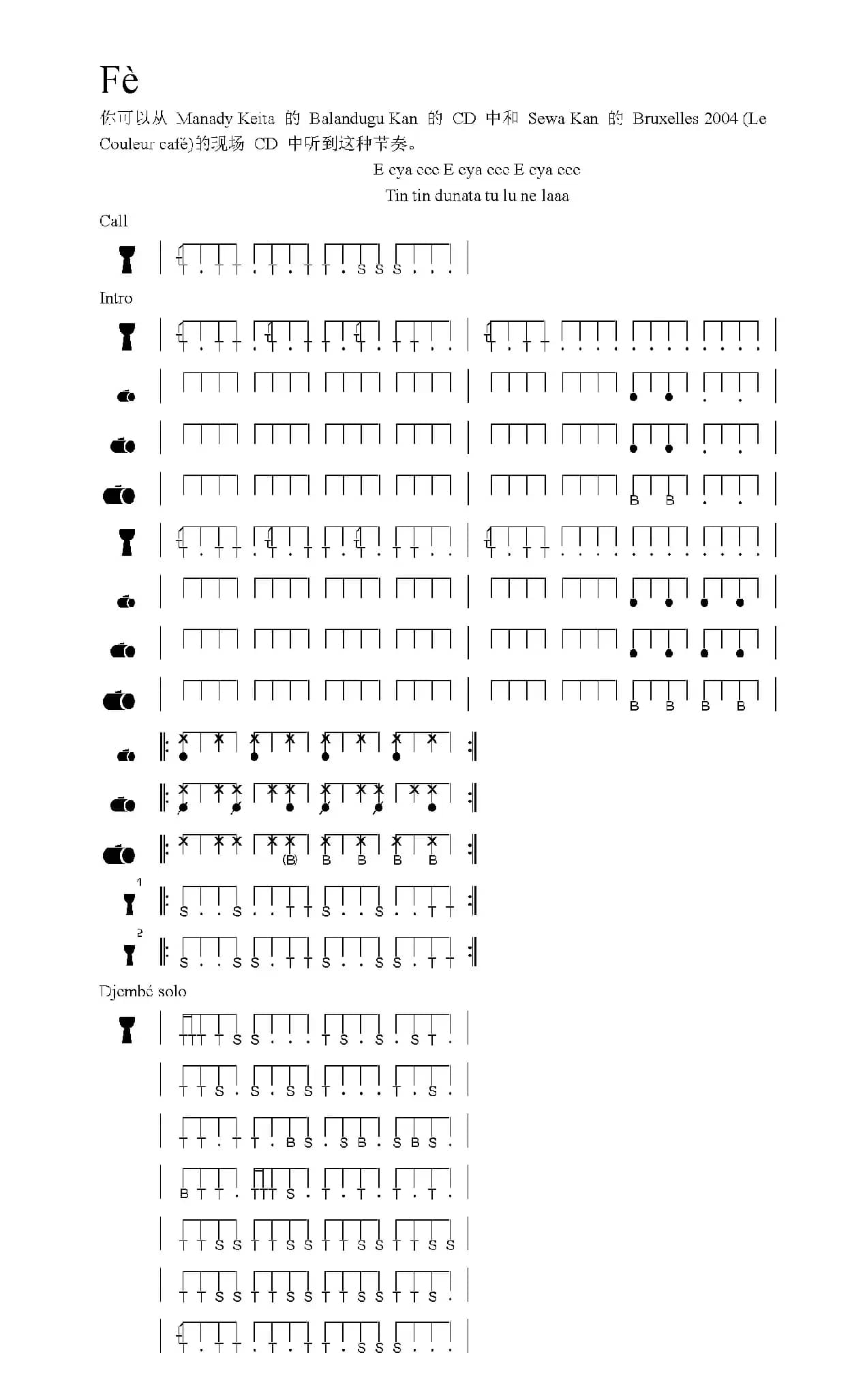 Fè（非洲手鼓谱）