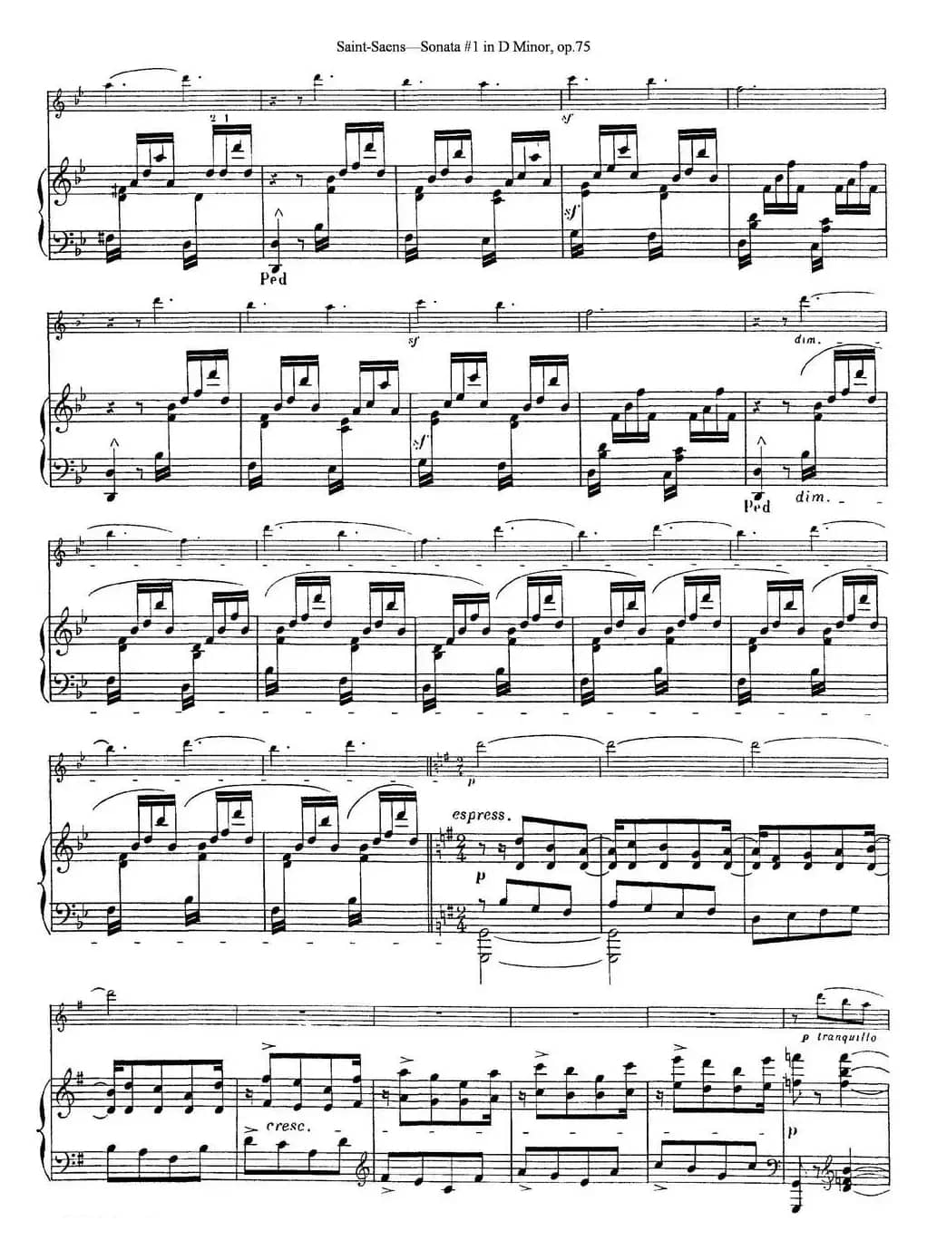 Violin Sonata No.1 in D Minor Op.75（小提琴+钢琴伴奏）