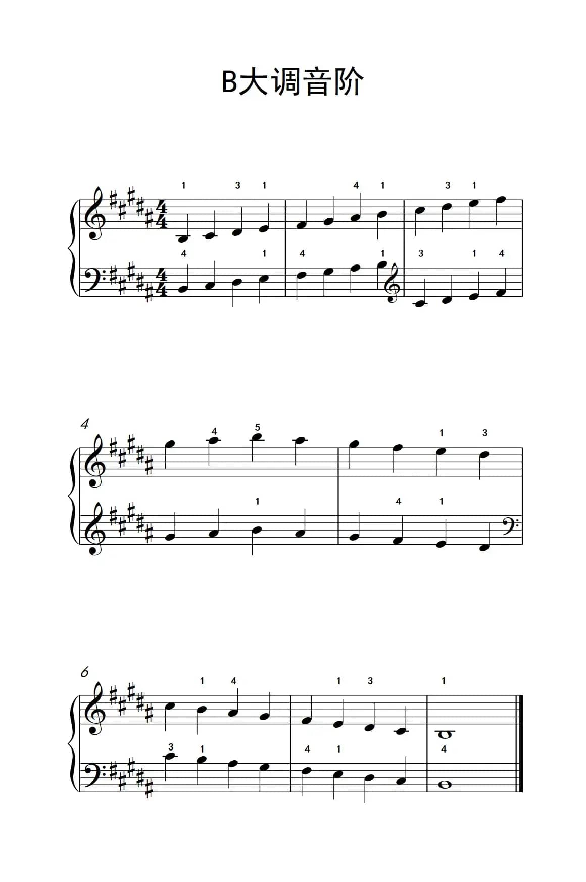 B大调音阶（孩子们的钢琴音阶、和弦与琶音 2）