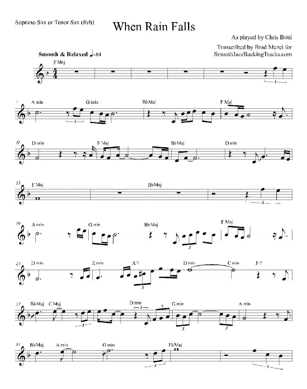 When Rain Falls（次中音萨克斯）