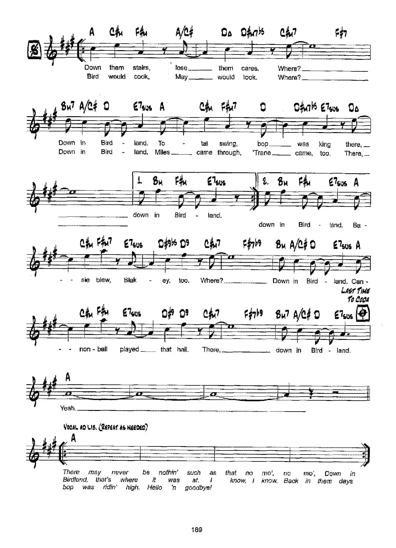 降B爵士乐谱：BIRDLAND