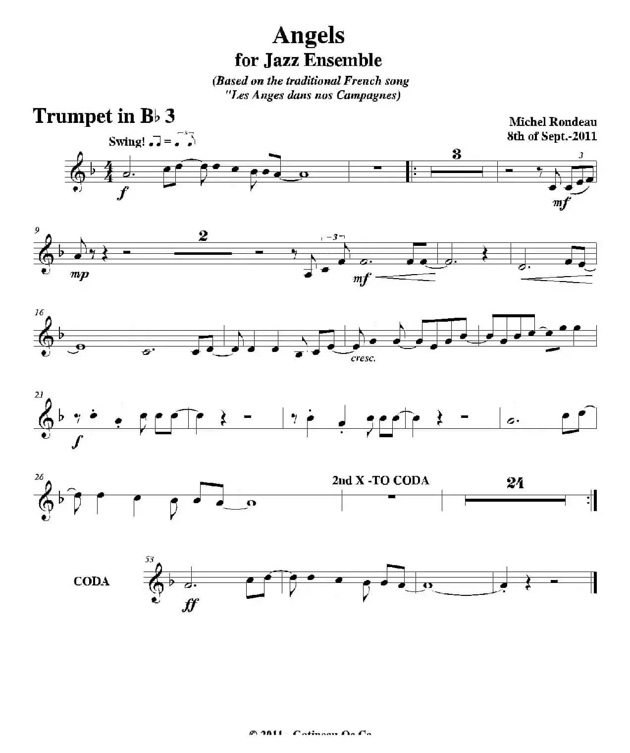 Angels for Jazz Ensemble（第三降B小号分谱）