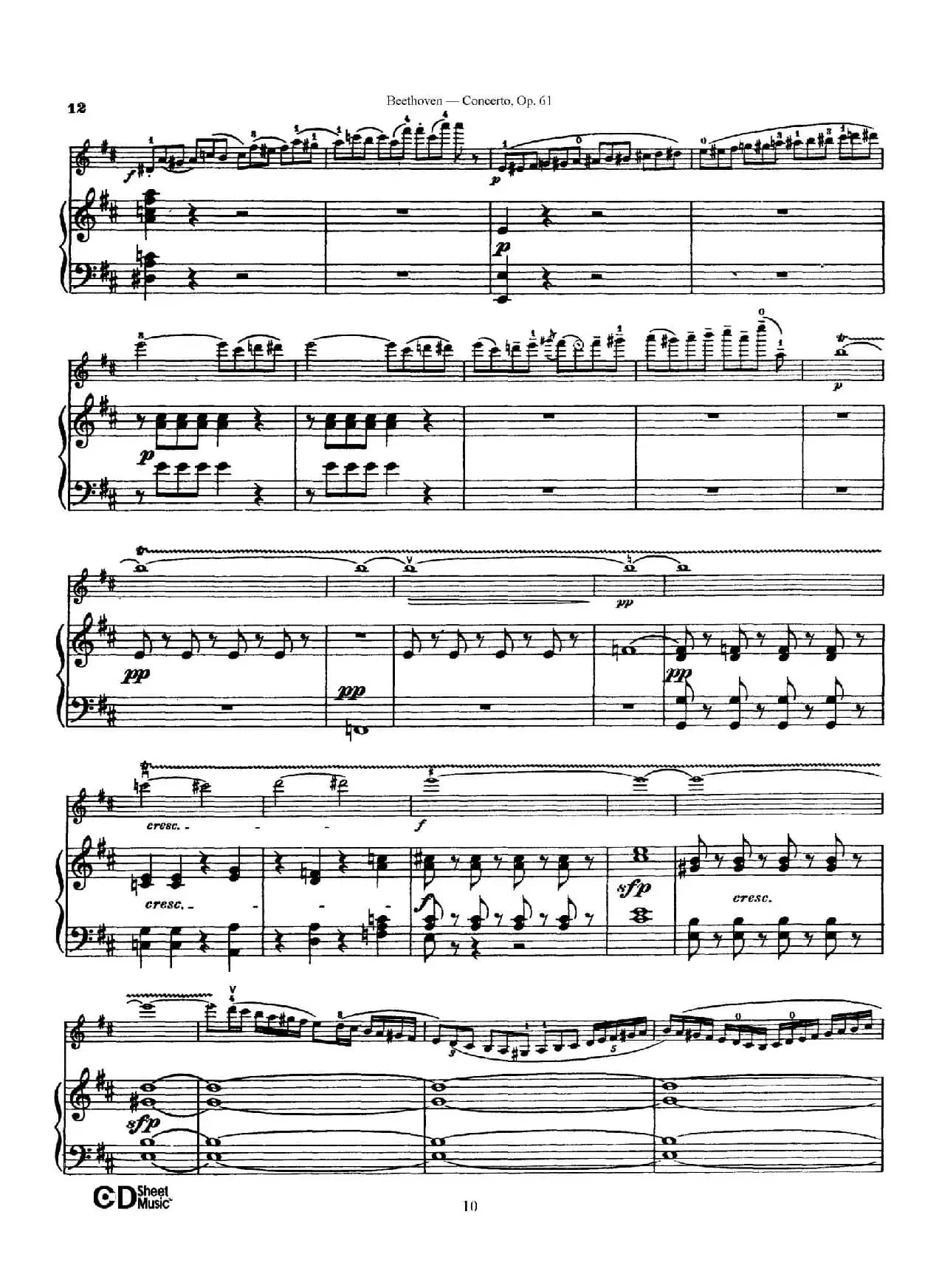 D大调小提琴协奏曲 Op.61（小提琴与钢琴版）