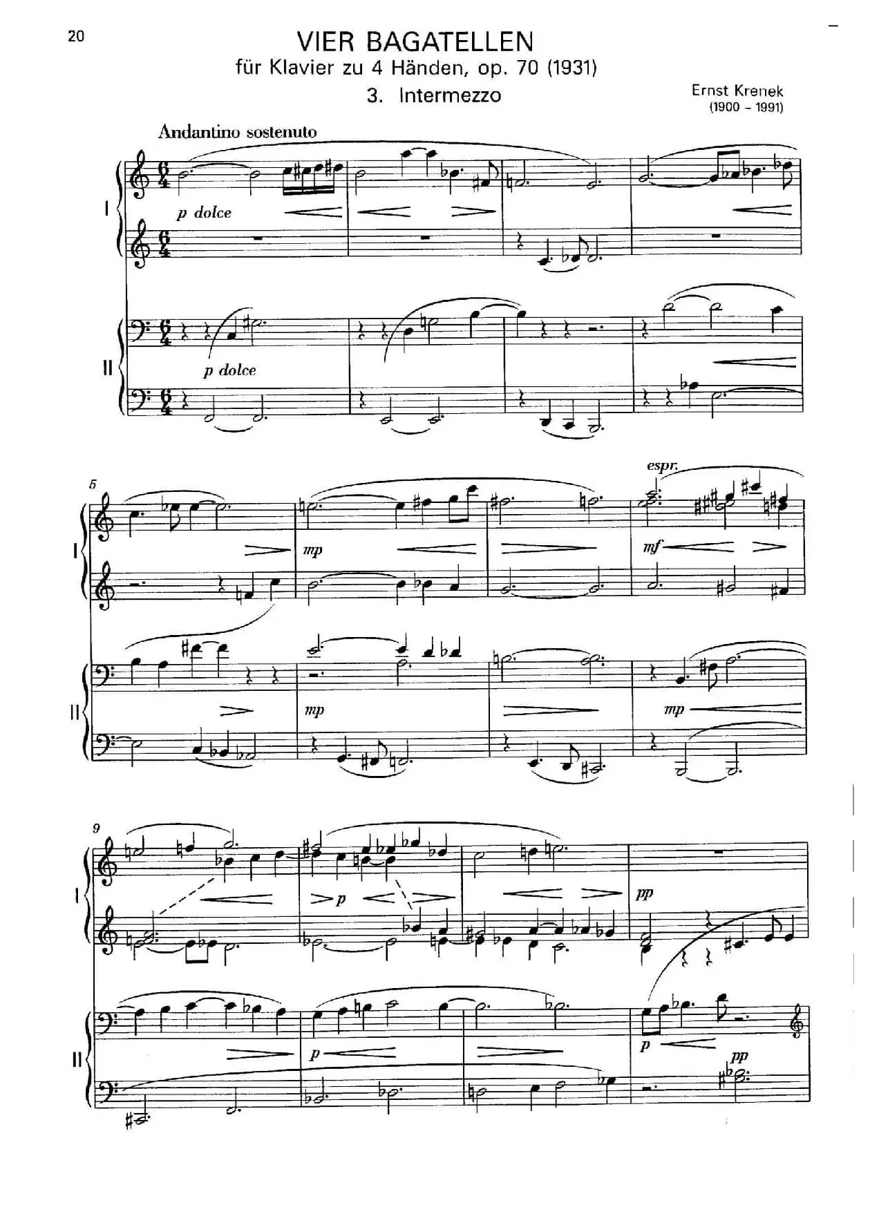 Vier Bagatellen Op.70（4首小品·Ⅲ·四手联弹）