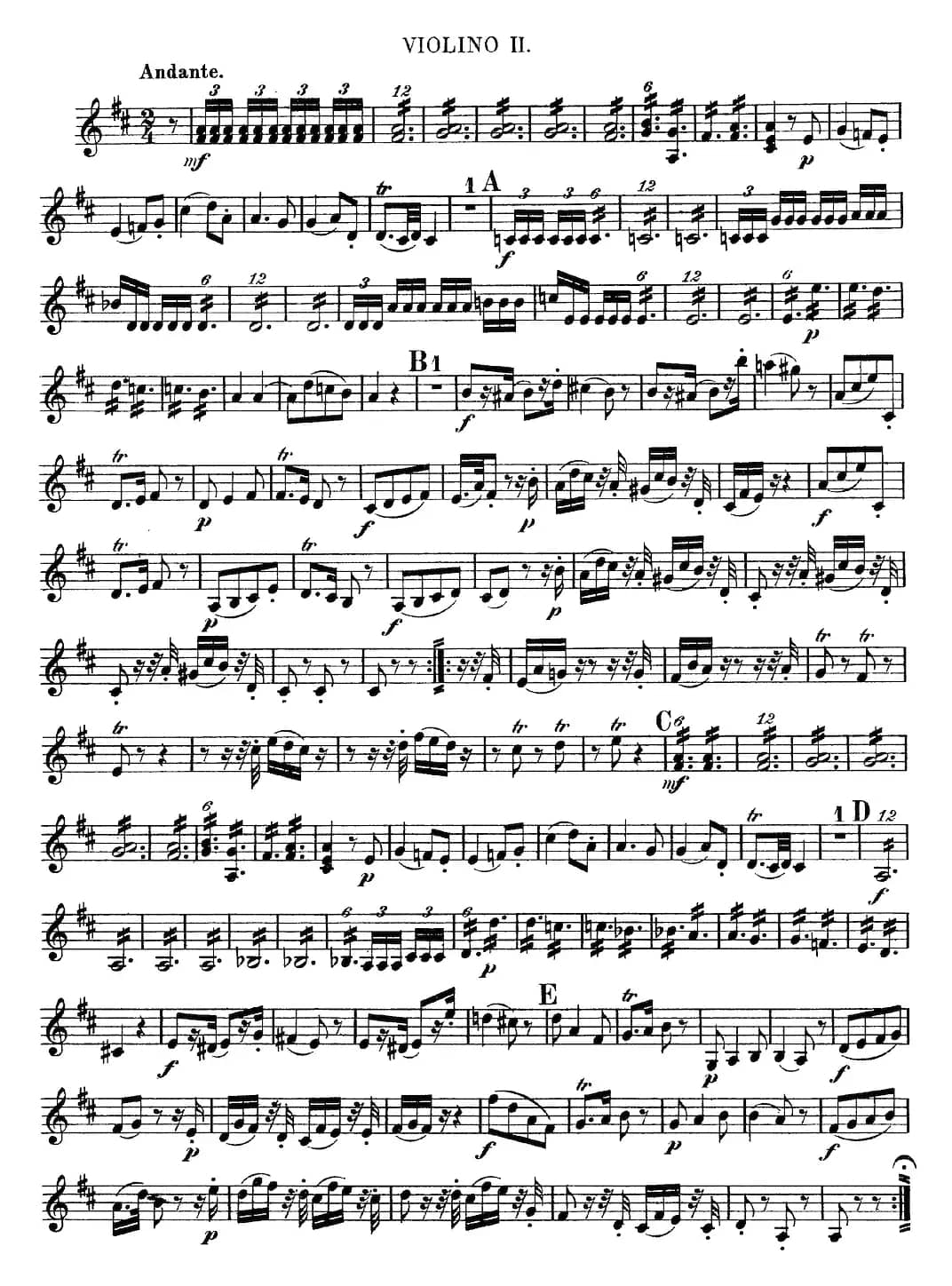 Mozart《Quartet No.9 in A Major,K.169》（Violin 2分谱）