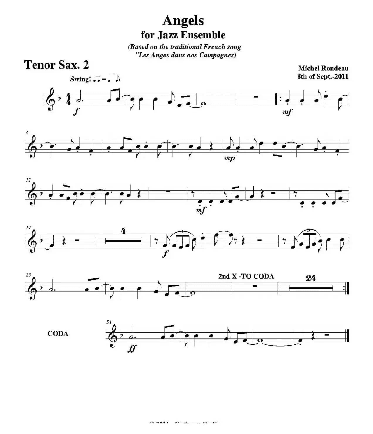 Angels for Jazz Ensemble（第二次中音萨克斯分谱）