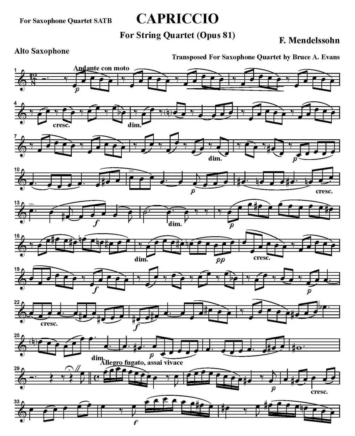 CAPRICCIO（四重奏·中音萨克斯分谱）