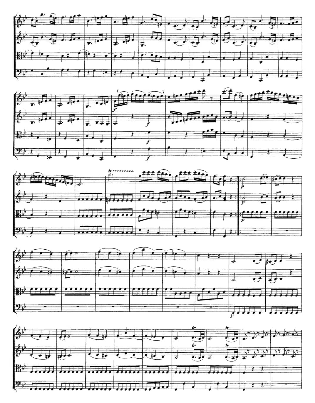 Mozart《Quartet No.12 in Bb Major,K.172》（总谱）