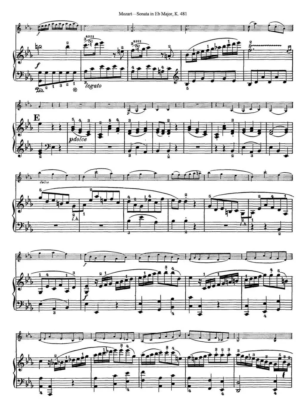 Violin Sonata in Eb Major K.481（小提琴+钢琴伴奏）