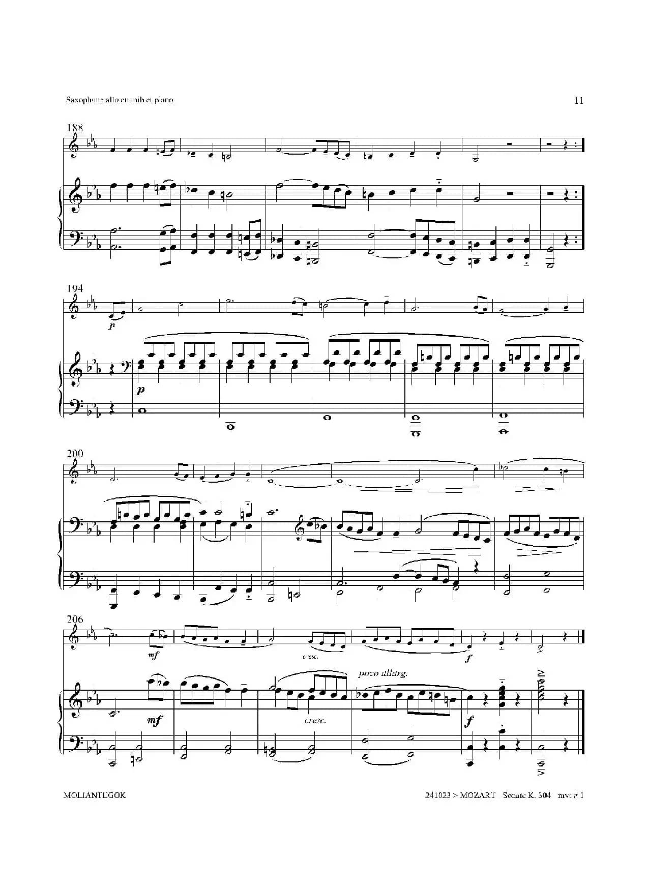 奏鸣曲 Op.304（中音萨克斯+钢琴伴奏）