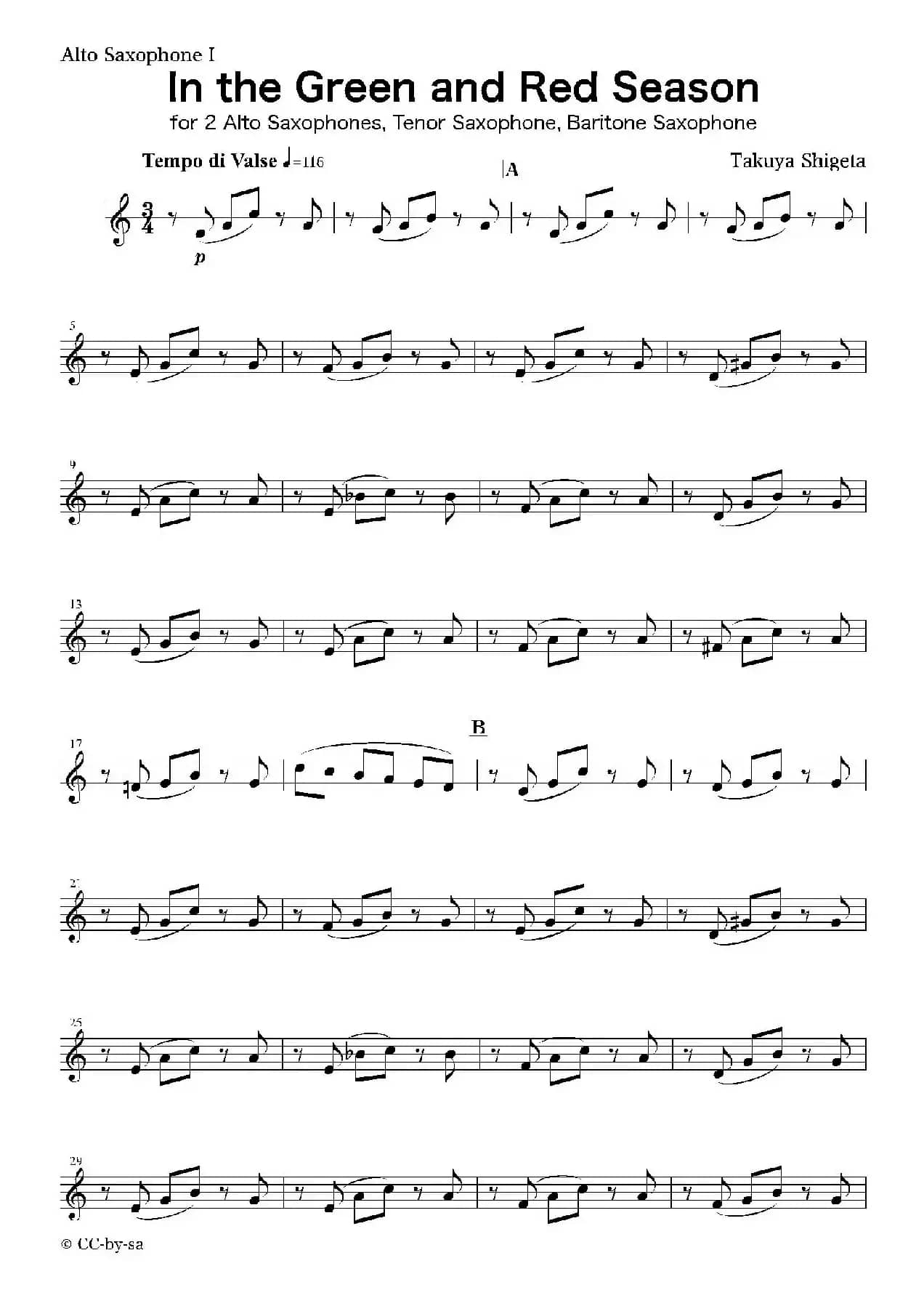 In the Green and Red Season（第一中音萨克斯分谱）