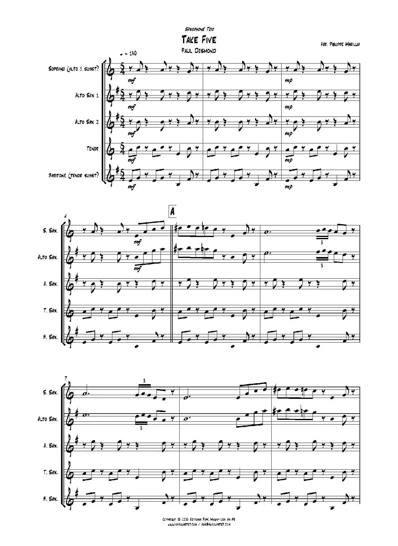 Take Five（无伴奏爵士五重奏总谱）