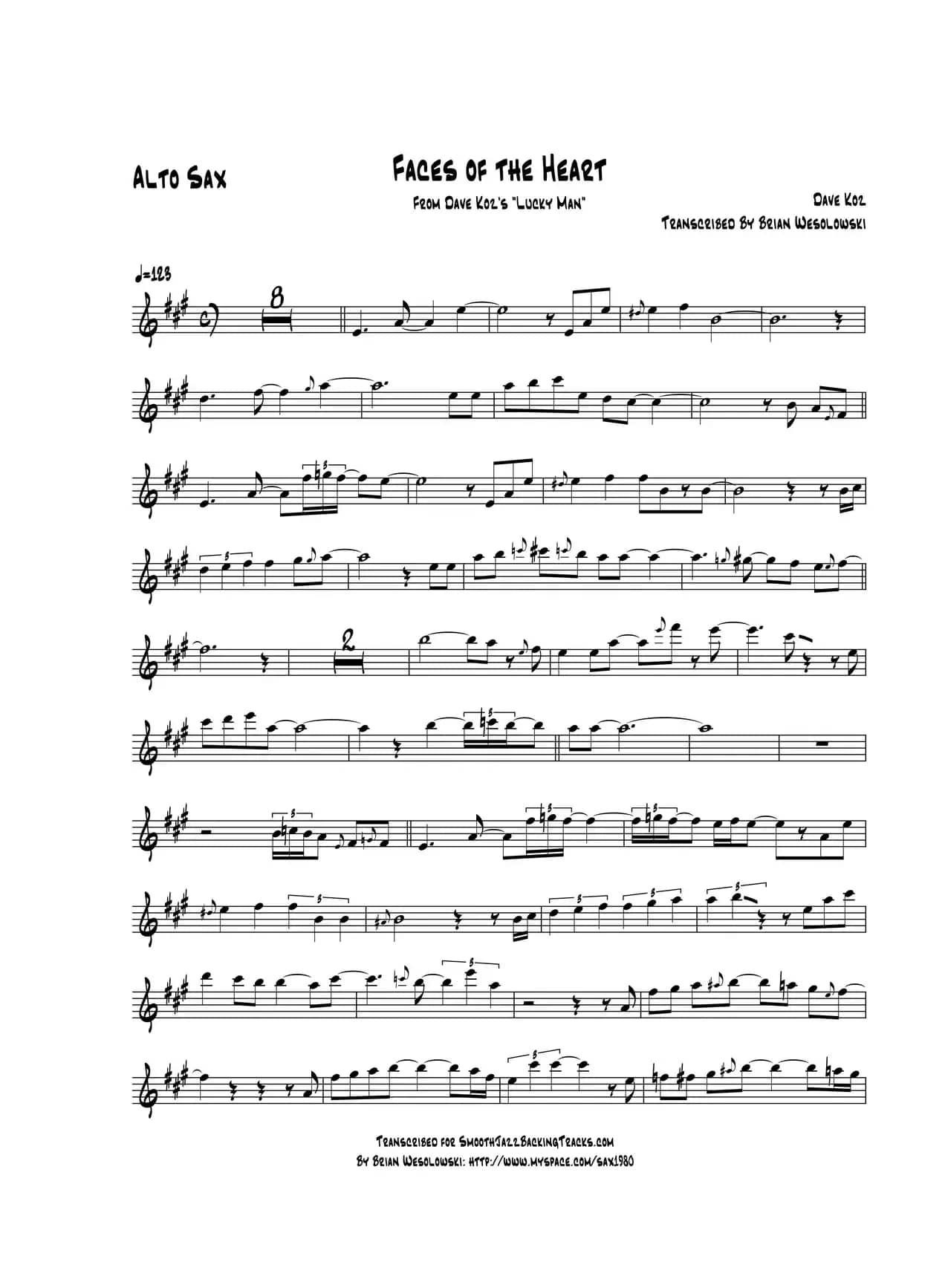 Faces Of The Heart（中音萨克斯）