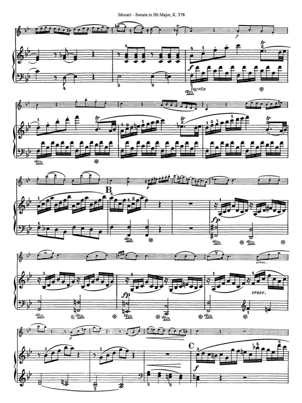 Violin Sonata in Bb Major K.378（小提琴+钢琴伴奏）