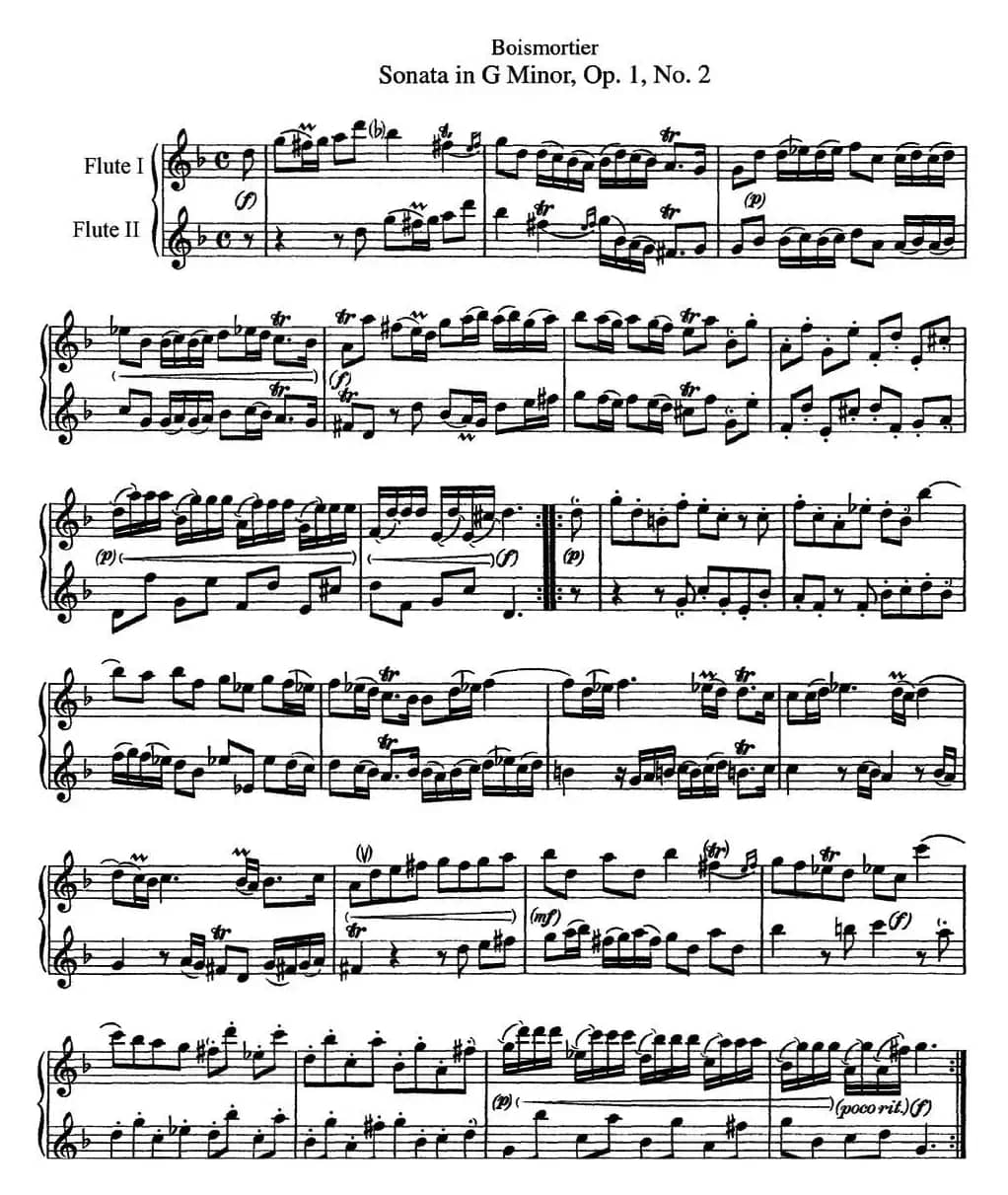 博伊斯卯绨G大调双长笛奏鸣曲Op.1（NO.2）