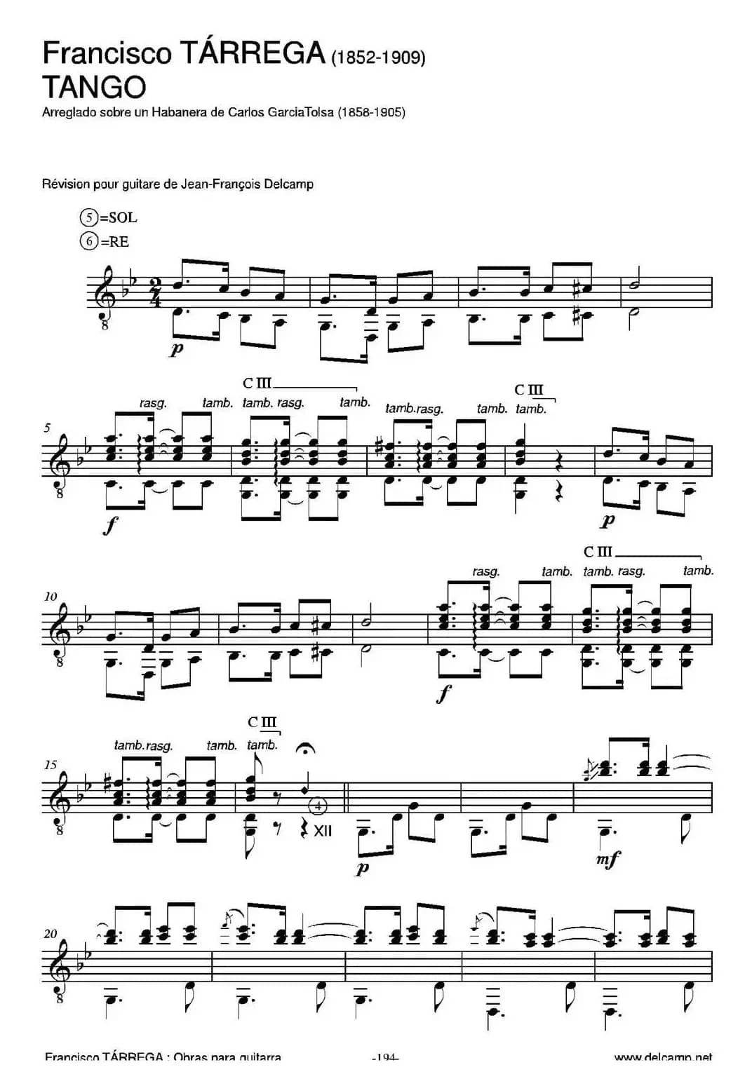 TANGO(Arreglado sobre un Habanera de Carlos Garcia Tolsa)（古典吉他）