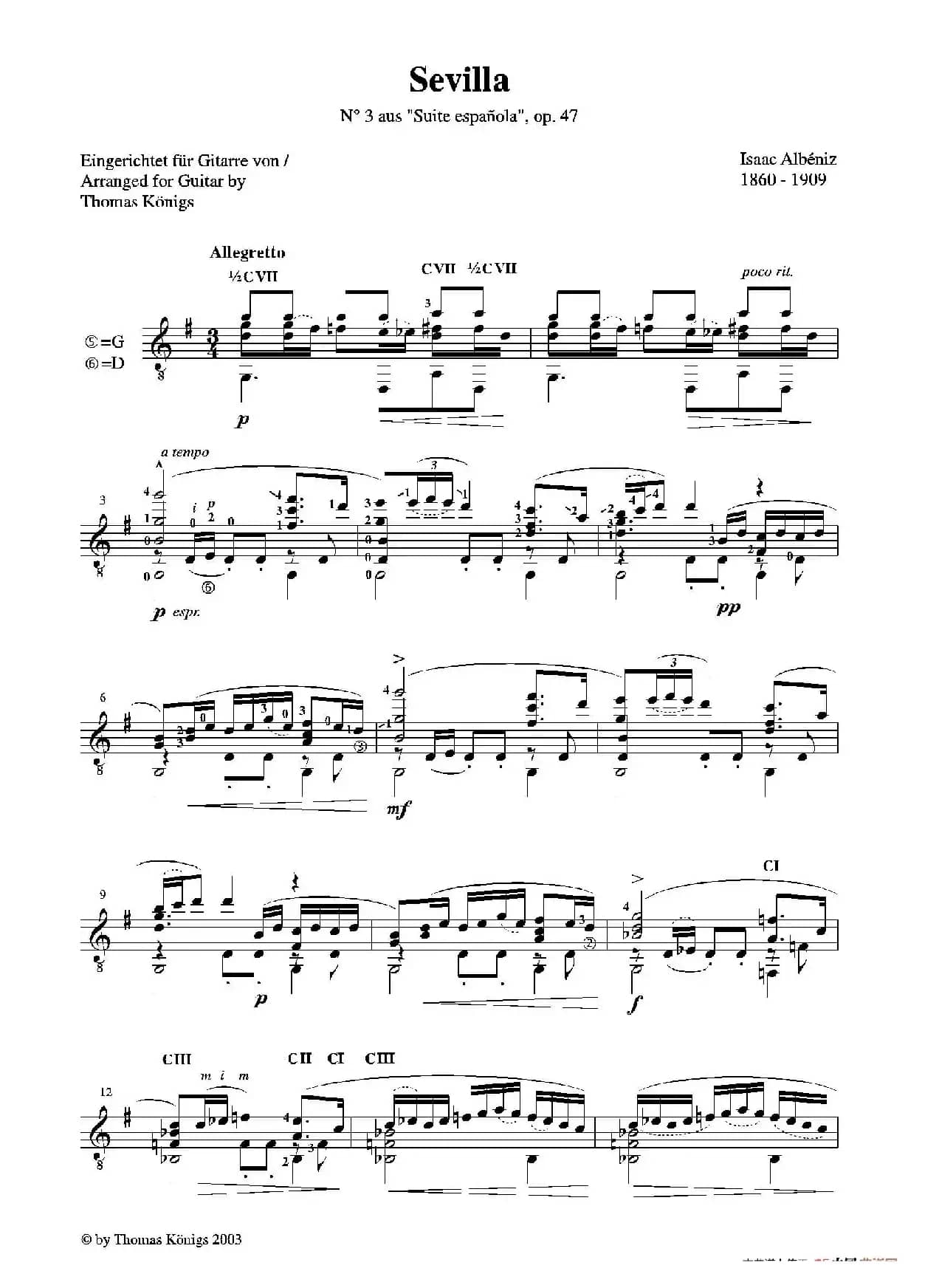 Sevilla(No.3 der Suite espanola op.47)（古典吉他）