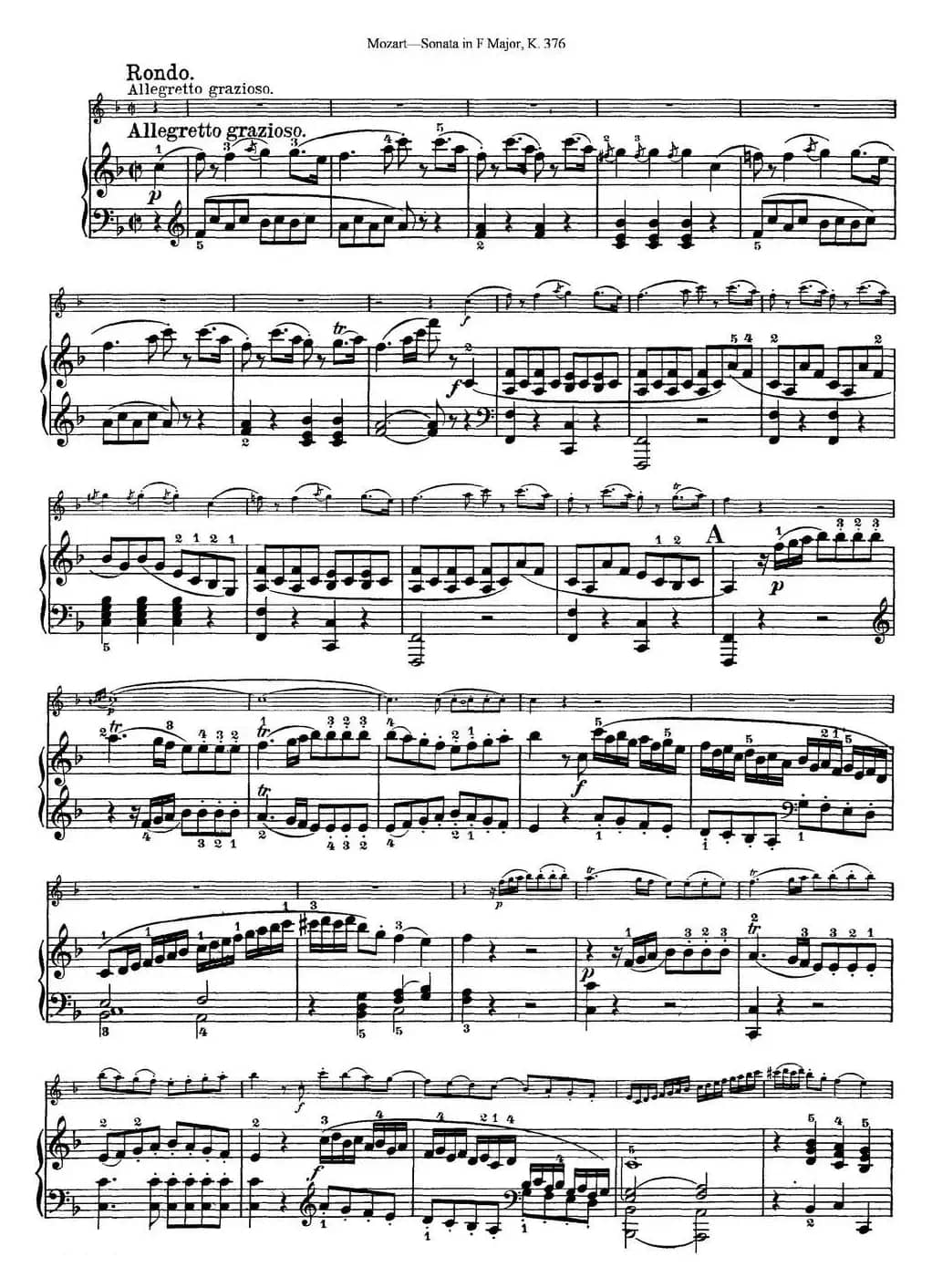 Violin Sonata in F Major K.376（小提琴+钢琴伴奏）