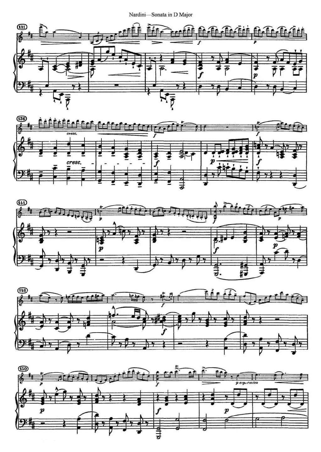 Nardini Violin Sonata in D Major（小提琴+钢琴伴奏）