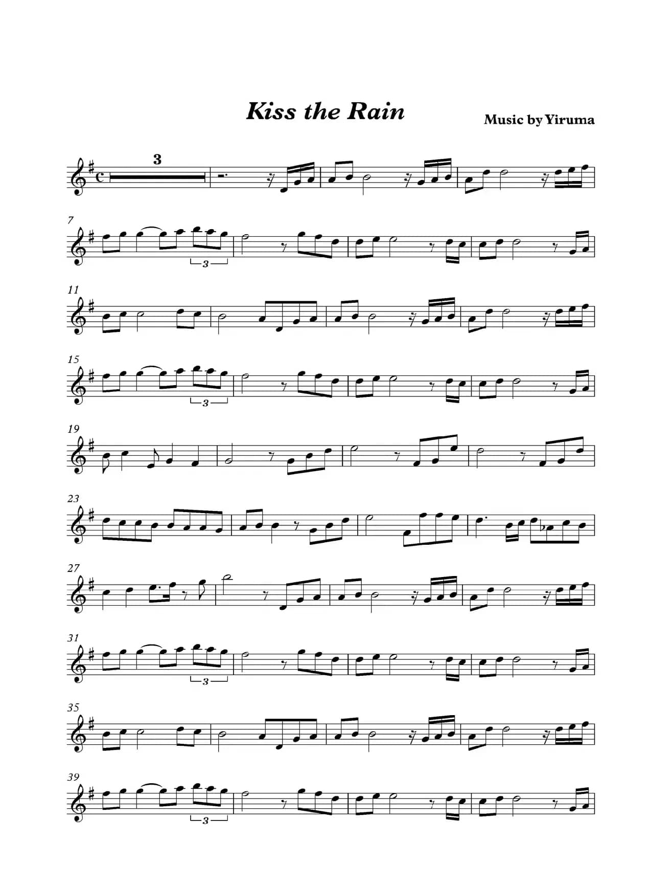 kiss the rain(雨的印记小提琴谱)