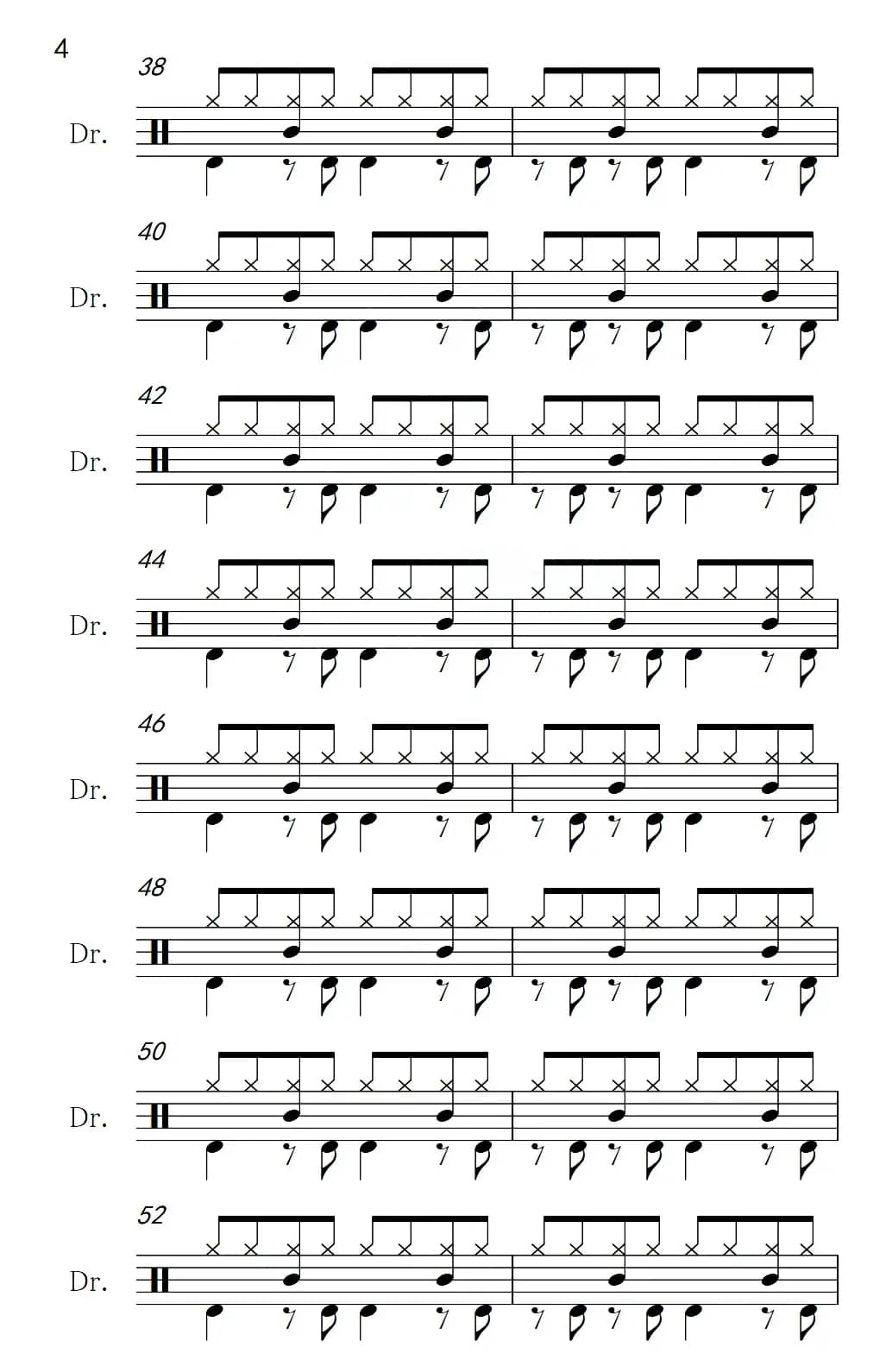 蓝蓝的夜，蓝蓝的梦（架子鼓谱）