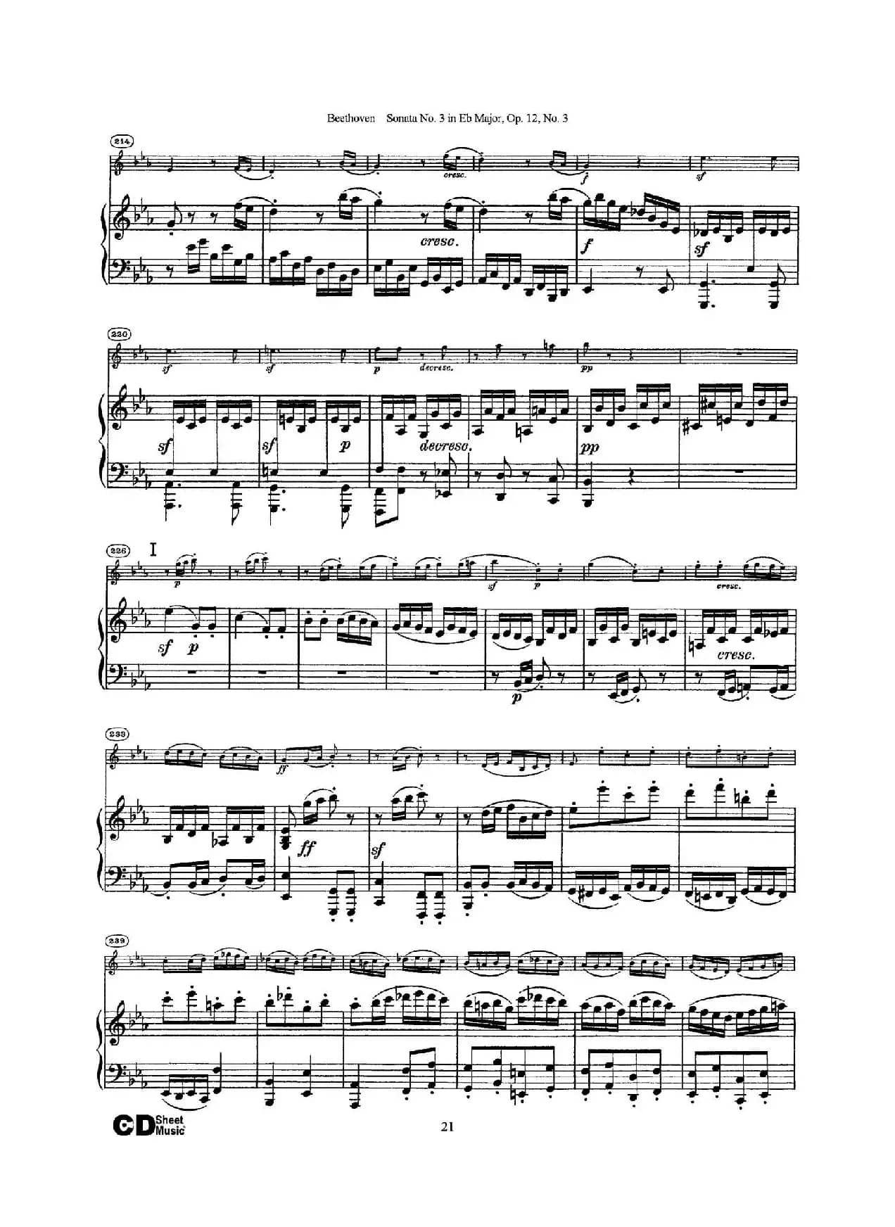 降E大调第三小提琴奏鸣曲（Sonata No.3 in Eb Major Op.12,No.3）（小提琴+钢琴伴奏）