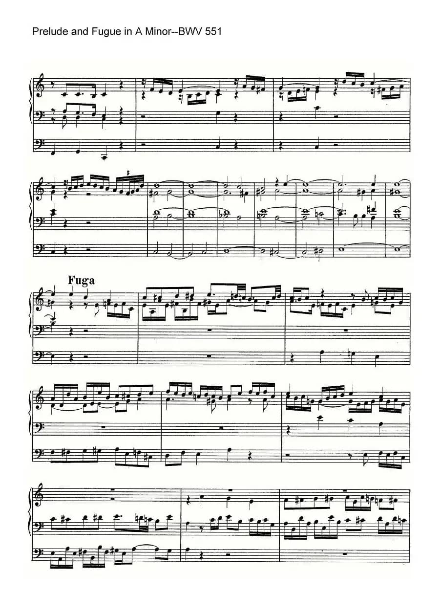 Prelude and Fugue in A Minor--BWV 551（管风琴谱）