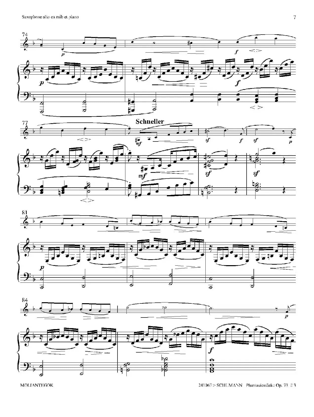 舒曼幻想曲三首 Op73（Ⅲ）（中音萨克斯+钢琴伴奏）