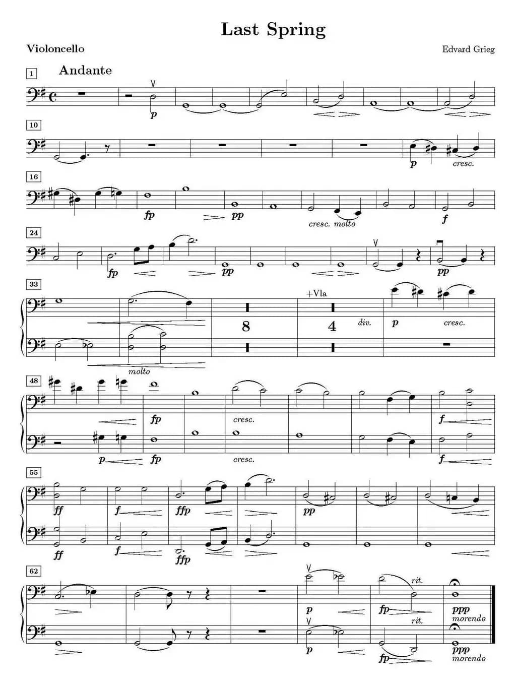 Last spring（逝去的春天、大提琴分谱）