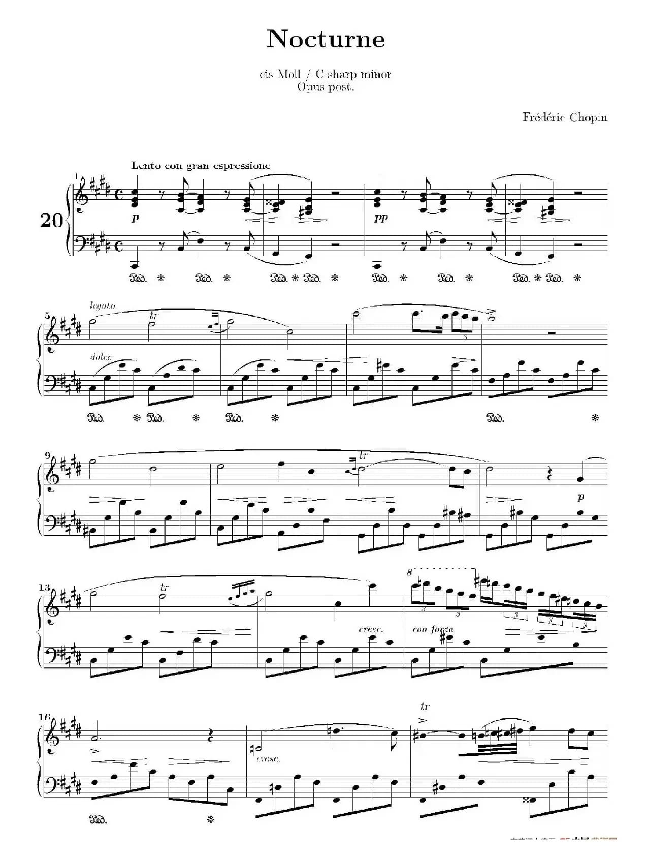 Nocturne in c-sharp Minor Op.posth (升c小调夜曲)