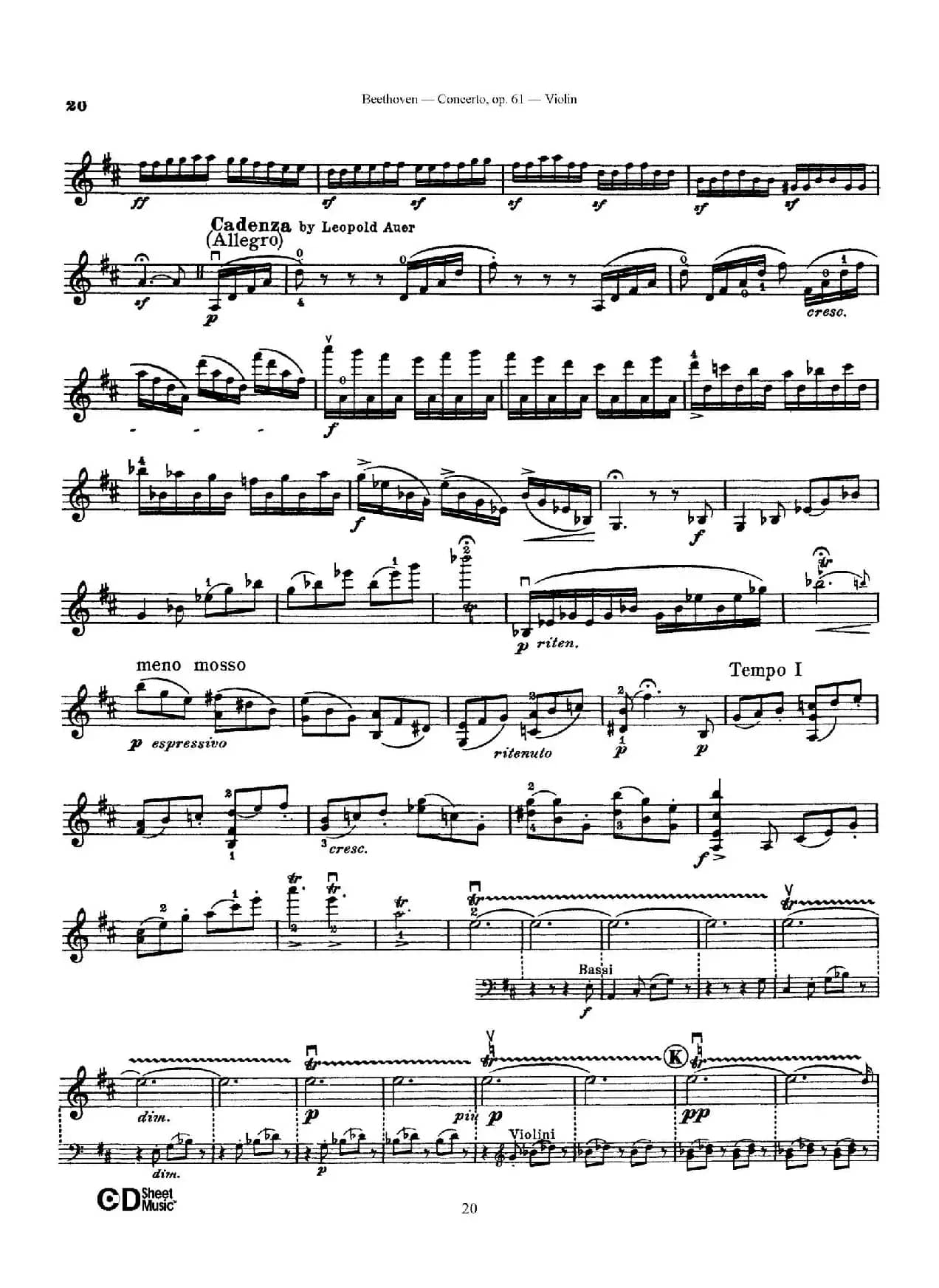 D大调小提琴协奏曲 Op.61（小提琴与钢琴版）