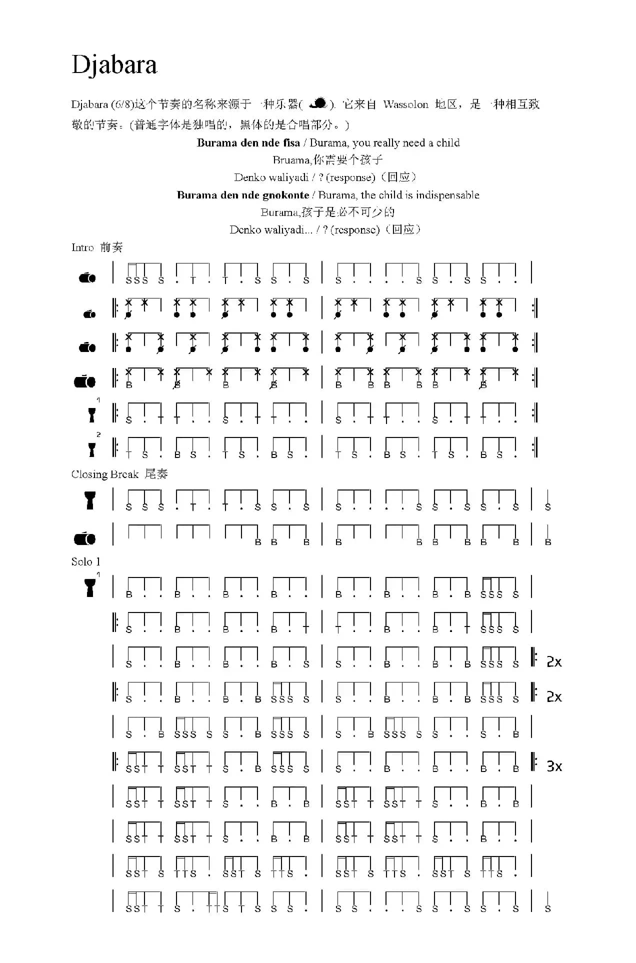 Djabara（非洲手鼓谱）