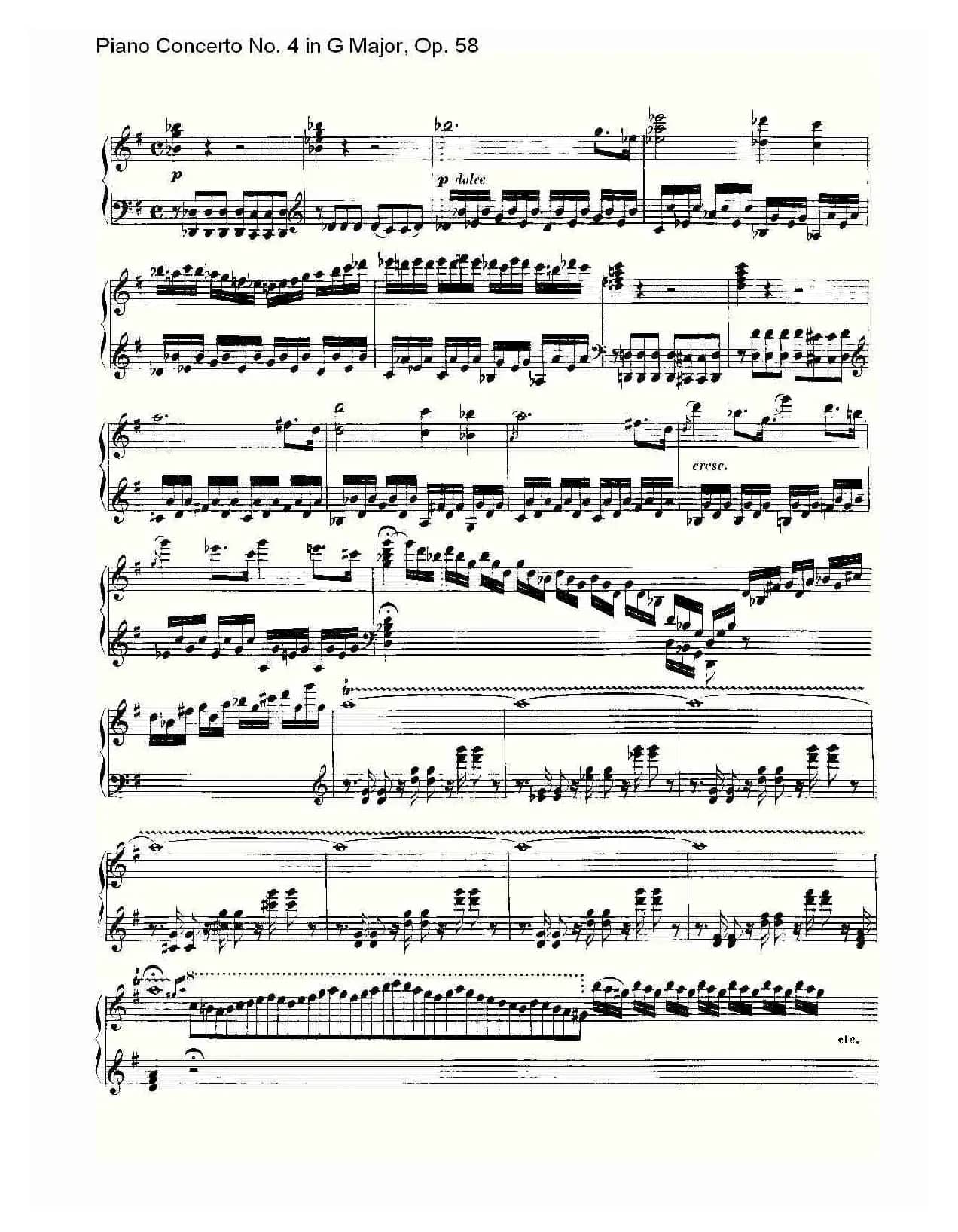 Ｇ大调钢琴第四协奏曲 Op.58 华彩乐章（总谱）