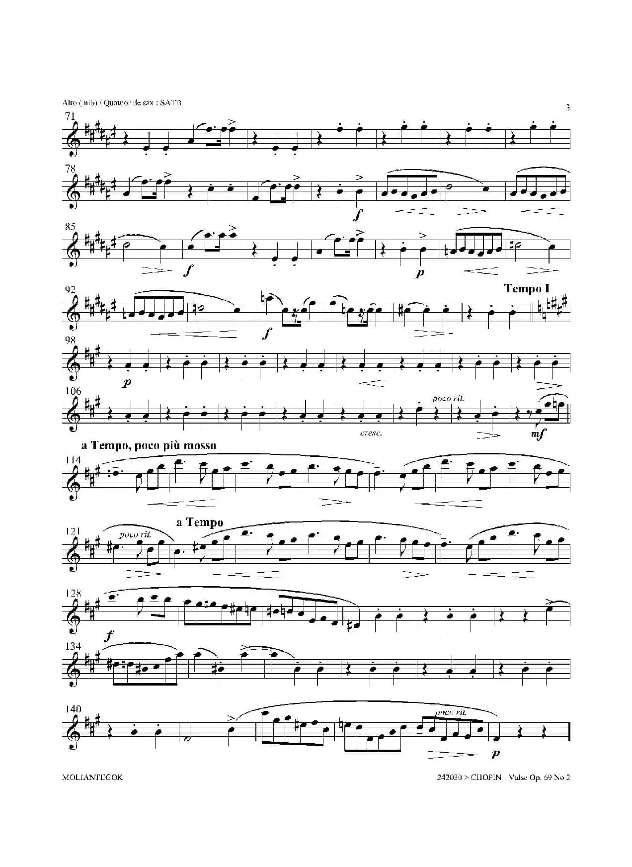 b小调圆舞曲 Op.69 No.2（四重奏中音萨克斯分谱）