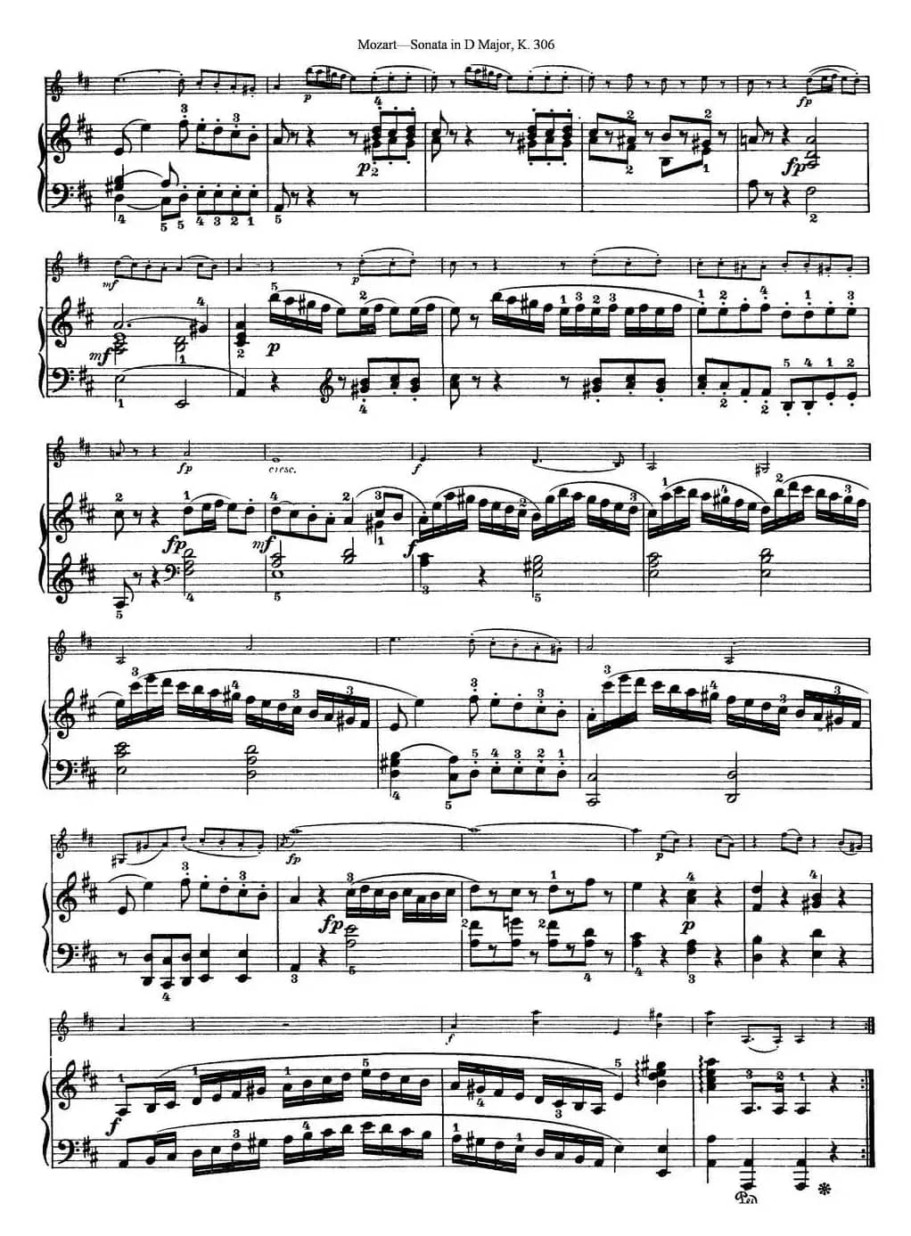 Violin Sonata in D Major K.306（小提琴+钢琴伴奏）