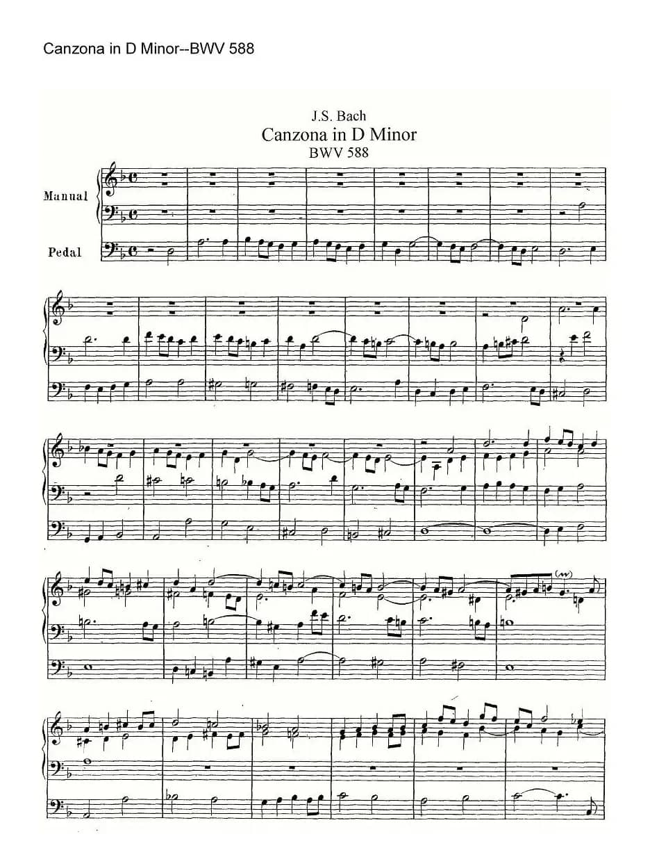 Canzona in D Minor--BWV 588(管风琴谱)