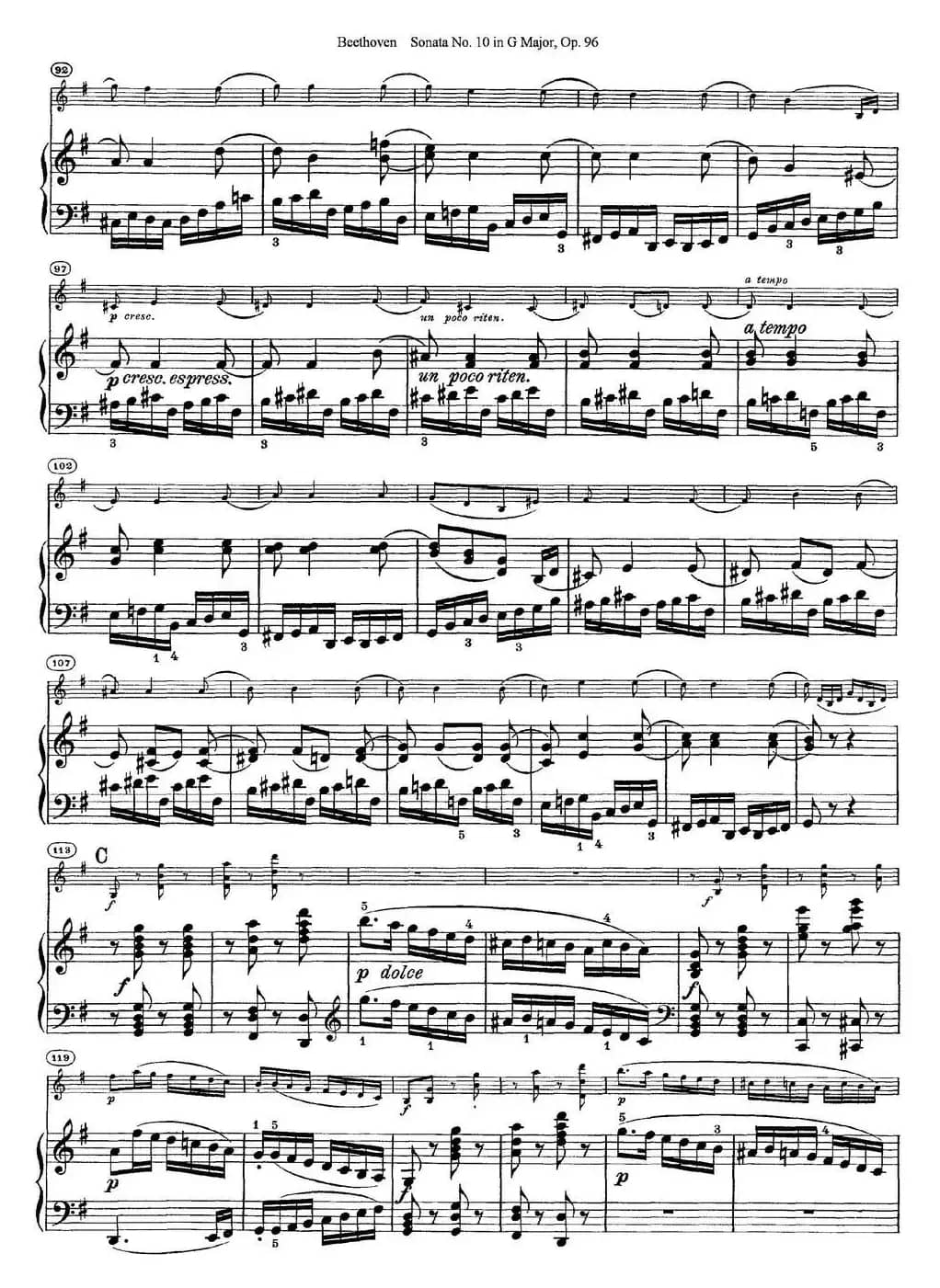 Violin Sonata No.10 in G Major Op.96（小提琴+钢琴伴奏）