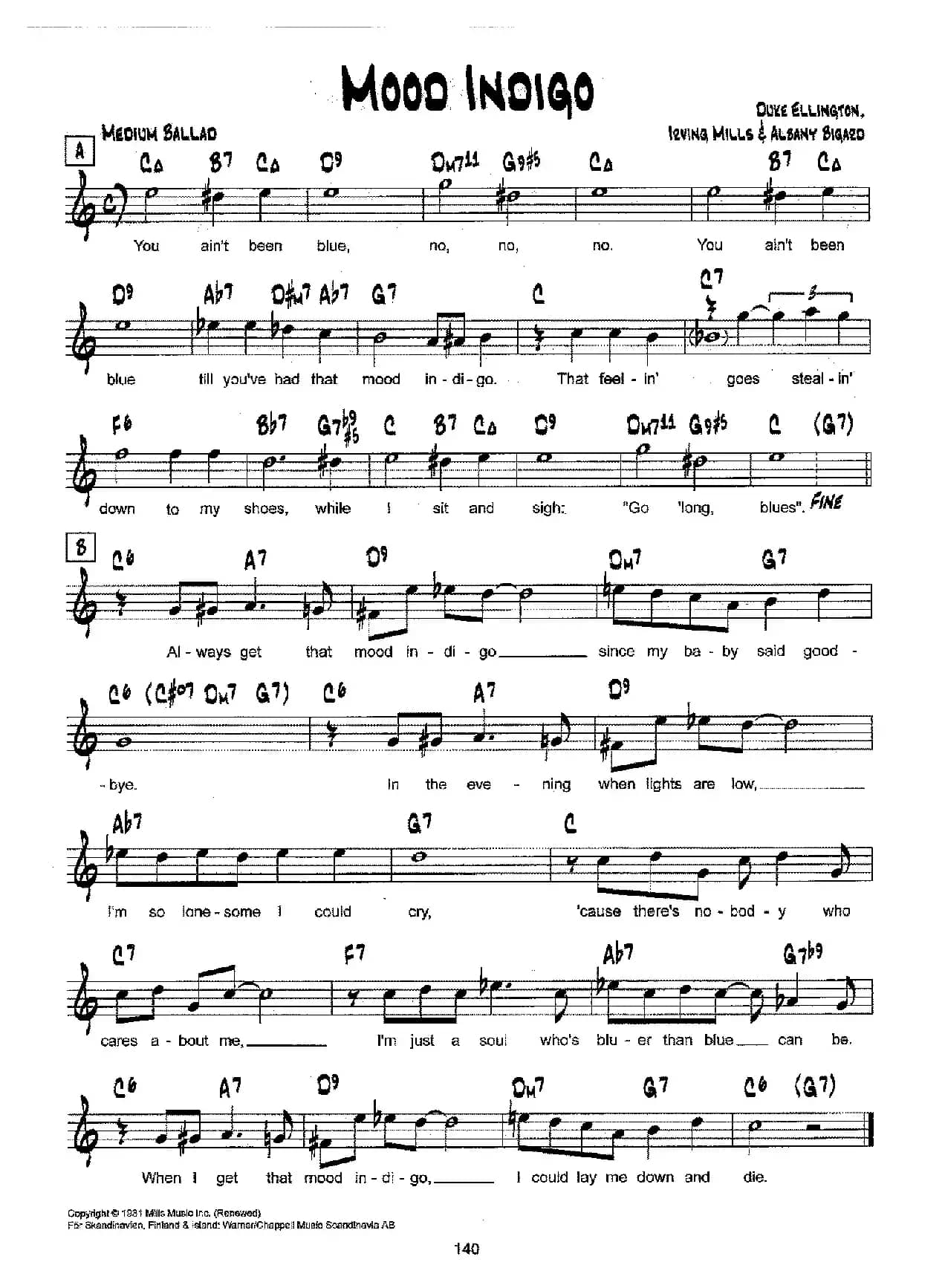降B爵士乐谱：MOOD INDIGO