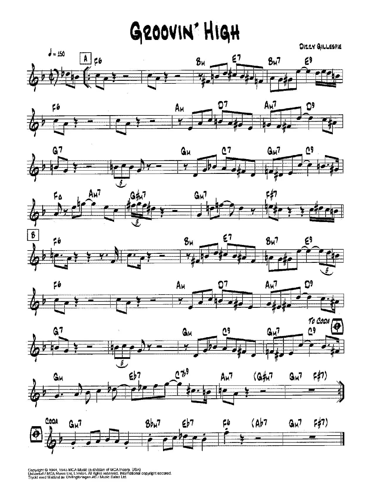 降B爵士乐谱：GROOVIN' HIGH