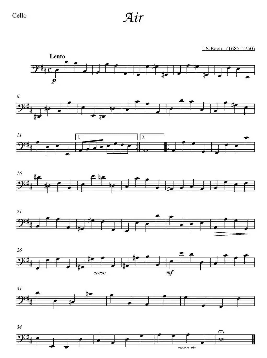 Air（大提琴分谱）
