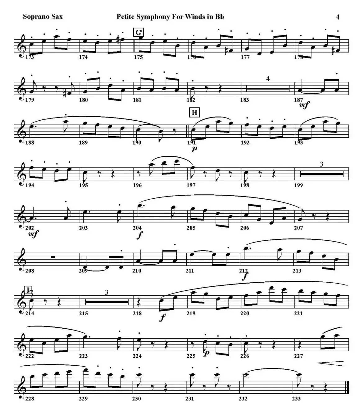 Petite Symphony For Winds in Bb（四重奏·高音萨克斯分谱）